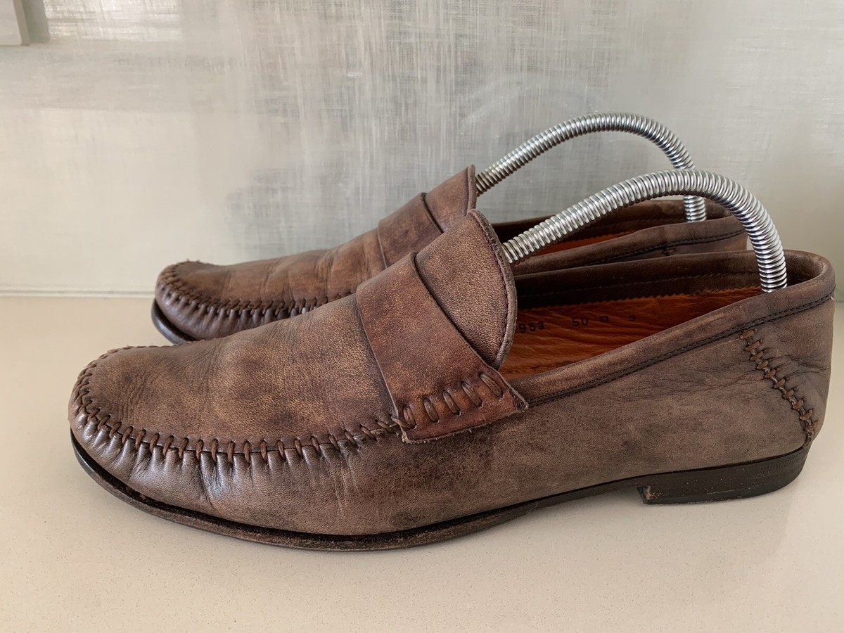 Santoni Mens Size 13 B Brown Leather Penny Loafers Made In Italy Vibram Sole Santoni Loafer Brown Casual Shoes for Men for sale | eBay main image 4