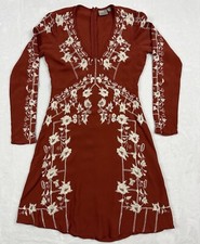 ASOS Design Women's Size 4 Long Sleeve V Neck Dress Embroidered A-line Casual