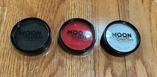 Lot of 3 Moon Creations - Face  Body Paint Makeup Cake Pots White, Black, Red