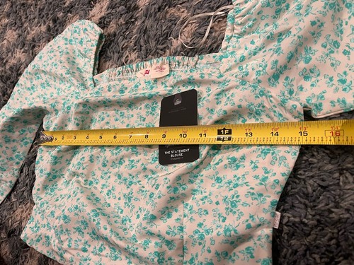 Levi's Women's Yvie Puff 3/4 Sleeve Cropped Blouse - Electric Green Floral XS - 第 3/7 張圖片