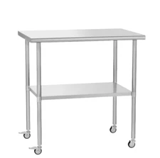 Stainless Steel 24'' x 36'' Commercial Table Prep & Work w/Wheels Restaurant New