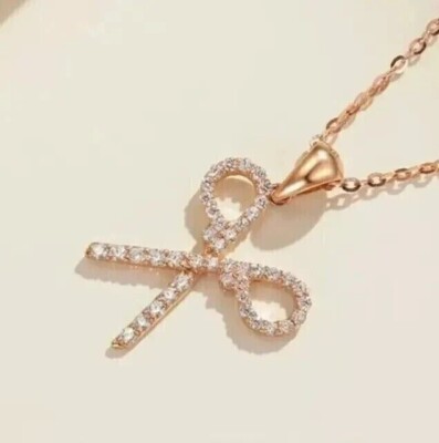 2 Ct Round Cut Simulated Diamond Scissor Shape Pendant 14K Rose Gold Plated