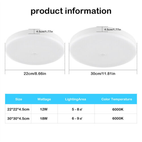 LED Ceiling Light PIR Motion Sensor Light Bathroom Kitchen Hallway Lamps 18W 12W - Picture 11 of 12