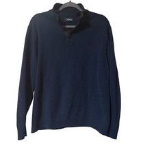 Chaps Preppy Pullover Sweater Long sleeve 1/4 Button Elbow Suede Pads Grandpa L