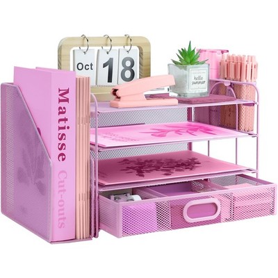 Desk Organizers and Accessories with File Holder, 4-Tier Paper Letter Tray Or...