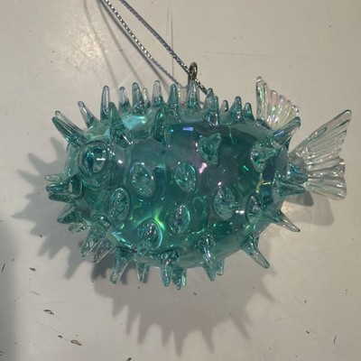 Kurt Adler Translucent Iridescent Puffer Fish Ornament - Aqua - 3  L