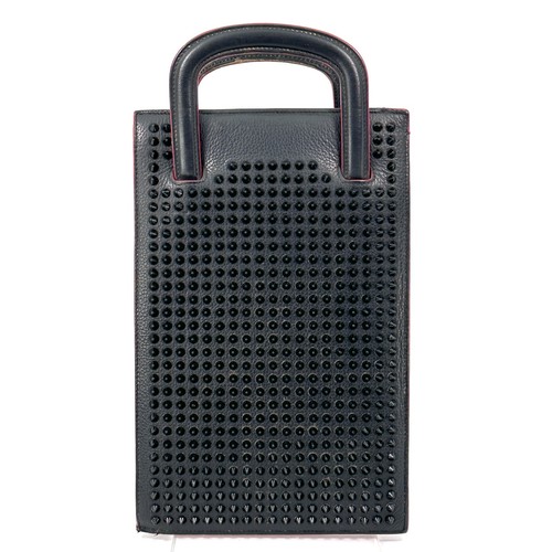 Christian Louboutin Black Leather Spiked Clutch Tote Hand Bag Red Interior Logo - Picture 3 of 14