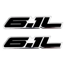 2pc Car Fashion Emblem Aluminum Badge Sticker With 6.1l Liter Chrome Black