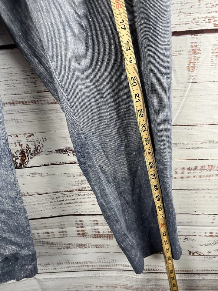 Pantalones Anne Klein para mujer talla 8 azul cambray mezcla de lino Foto 3 de 4