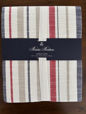 NEW Brooks Brothers Oblong Tablecloth 60'' x 120'' Red White Blue ~ 4th July