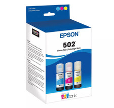 Epson 502 3pk Combo Ink Bottles, Cyan Magenta Yellow Exp 02/2029 - NEW SEALED