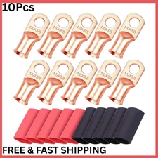 10Pcs 1/0 AWG 3/8 Wire Lugs Ring Terminals 0 Gauge Heavy Duty Battery Cable End