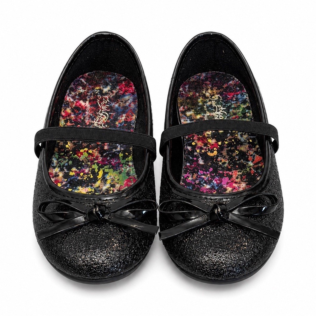 Faded Glory Girls Black Glitter Mary Jane Flats with Bow Shoes Size 7