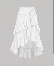 SHEIN White Ruffle Maxi Skirt, Drawstring, Elastic Waist, Size M