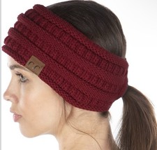 NEW C.C Ear Warmer Cable Knit Fuzzy Lined Ear Warmer Ponytail Pony Headband