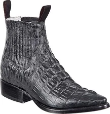 Men Genuine Leather Handmade Crocodile Pattern Black Boots Slip-On Shoe