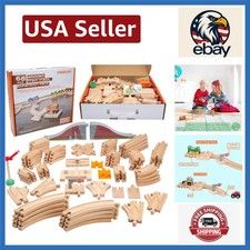 Creative 68-Piece Wooden Train Track Set with Bridge and Adapters - STEM Fun