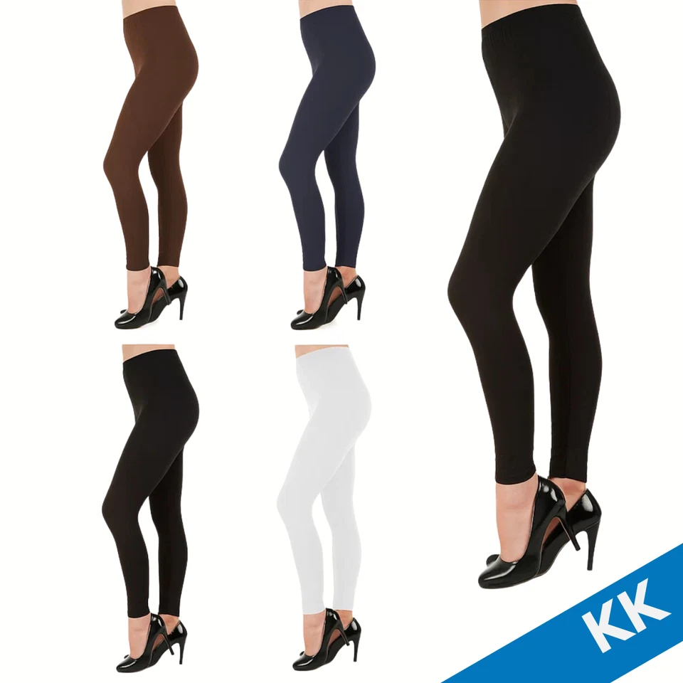 KK TRADERS MRC LTD Ladies Womens Plain Leggings Full Length Cotton Black + Colours UK Size 8 - 22
