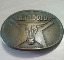 Marlboro Solid Brass Belt Buckle Vintage 1987 Philip Morris Lonestar Steer