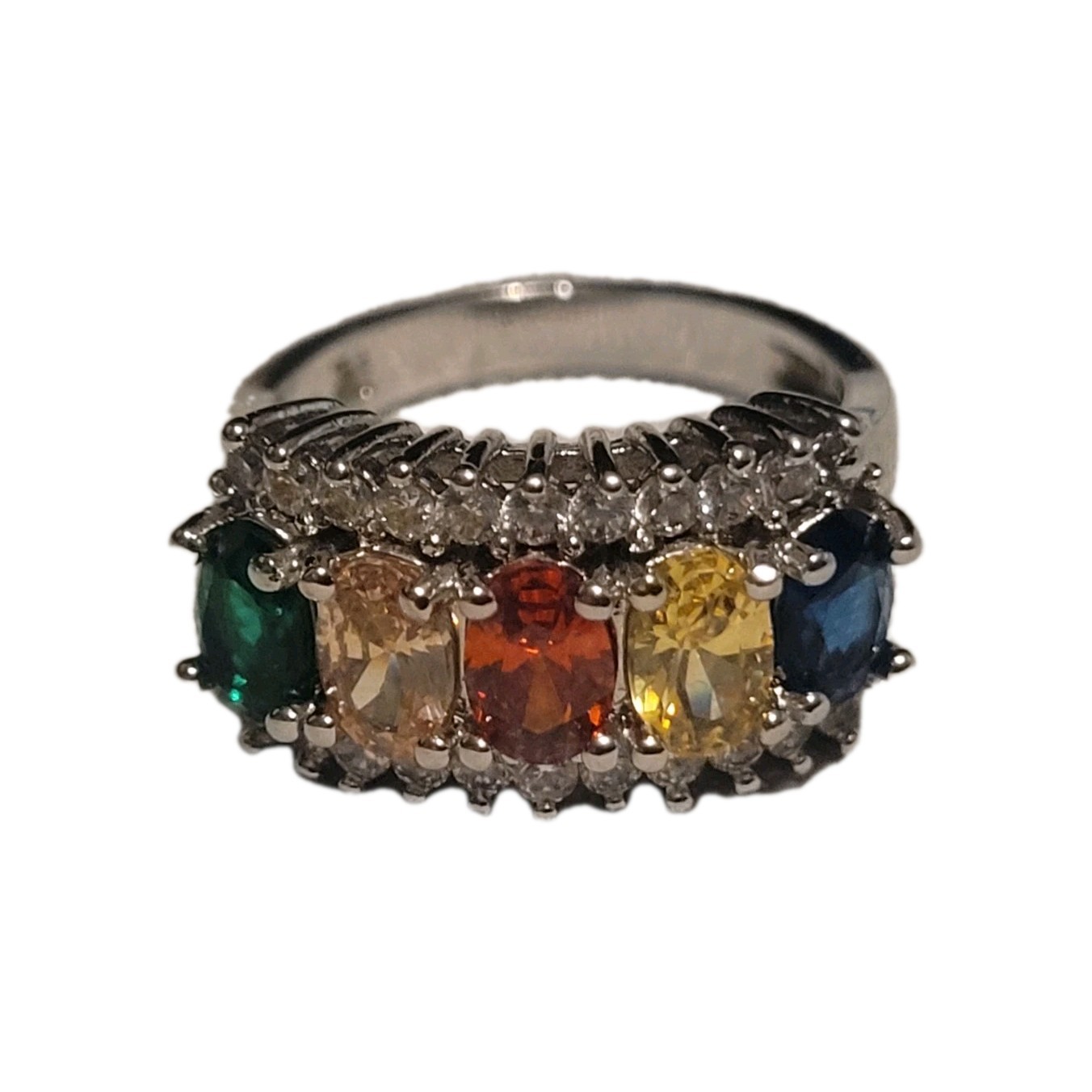 Stunning Silver toned  Multi Colored Stone Ring S… - image 1