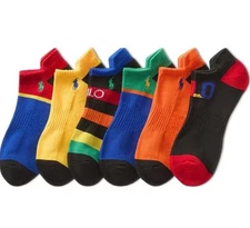 NWT's Polo Ralph Lauren Multicolor Rainbow Low Cut Tab Socks Size 10-13 6 Pairs