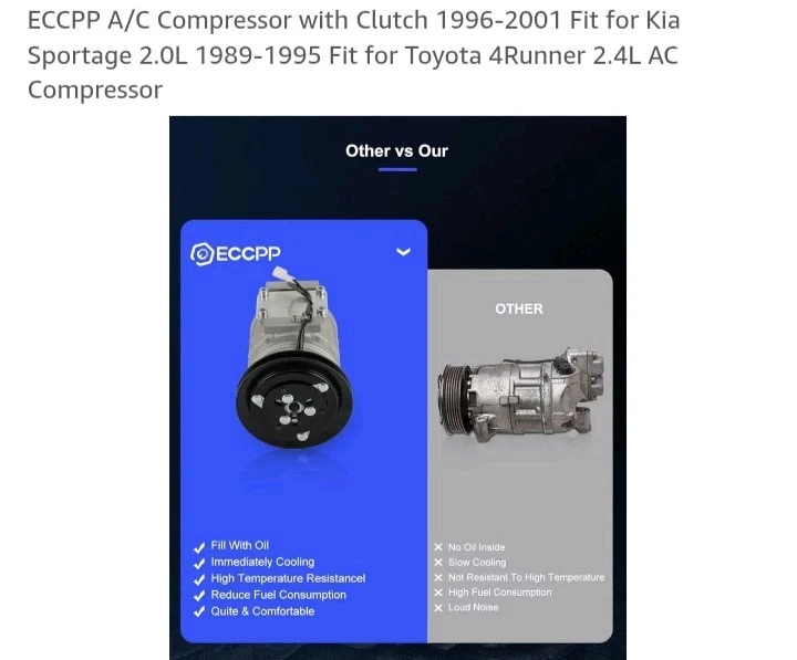 Compresor de aire acondicionado ECCPP 1996-2001 apto para Kia Sportage 2,0 L 1989-1995 Foto 2 de 4
