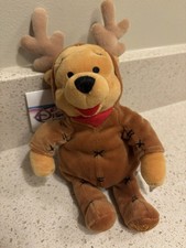 Vtg Disney Store Beanie Plush Winnie The Pooh Reindeer NWT Christmas  99