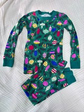 Hanna Andersson Girls Christmas Ornament Pajama Set Size 5 Green Multi Cotton
