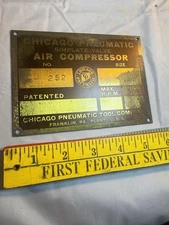 Chicago Pneumatic Tool Co. Old Vintage Antique Brass Tag Plate Sign Plaque CP