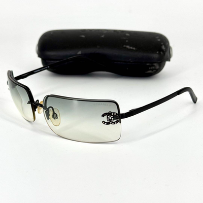 CHANEL Rimless Sunglasses 4104-B c.101/8G Coco Logo Rhinestone w