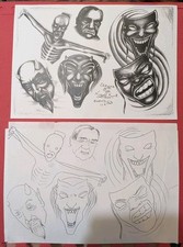 1997 Tattoo Flash W/ Line Drawing By Nigel Kurt 17"×12"