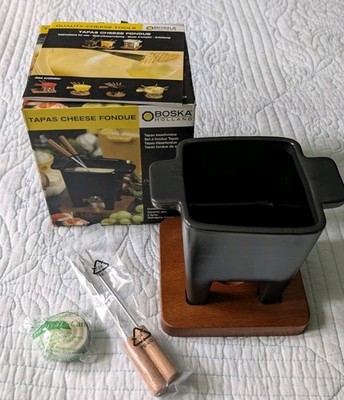 Boska Holland Tapas Cheese Fondue Set Frank Bleeker Ceramic w Wood Base Open Box