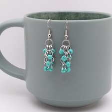 Handmade Chainmaille Earrings - Shaggy Loops - Opaque Turquoise - French Hook
