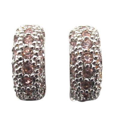 NINA RICCI Rhinestone Half Hoop Clip Earrings, Silver Color, Pink Women USED