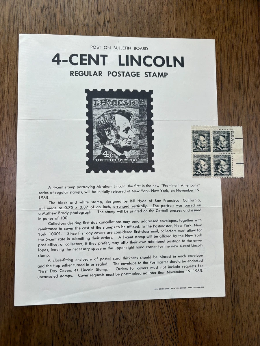 Abraham Lincoln 4 Cent Stamp In Unused Us Stamps (1941-Now) for