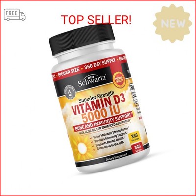 Vitamin D3 5000 IU (125 mcg) Natural Immune Support Supplement, Bone Strength, H