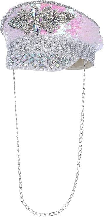 Ladies Deluxe Sequin And Pearl Bride Captains Hat