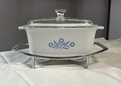 Rare Corning Ware Blue Cornflower P-4-B Casserole Dish W/ Lid & Rack