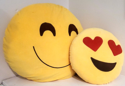 Smiley Tongue Out Face 20in & Heart Eyes Emoji Plush Pillows 13in Stuffed Emotes