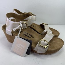 Papillio by Birkenstock Soley Leathe Wedge Sandals Metallic Gold US 10/ EU 41