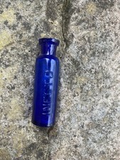 Small Cobalt Blue INECTO Glass Bottle 7.5cm Poison Apothecary Ink