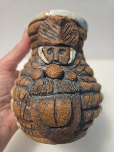 VTG Ugly Funny 3D Face Mug Stoneware Pottery Swirls Man Tongue Mustache Signed