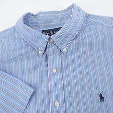 Polo Ralph Lauren Short Sleeve Button Down Shirt Blue Stripe Mens Size XL