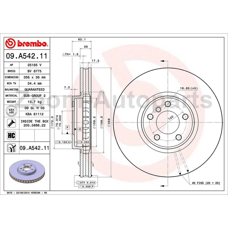Kit de rotores de freio dianteiro e pastilhas de freio Brembo OE para 2002 2003 - 2006 BMW X5 - Imagem 2 de 4