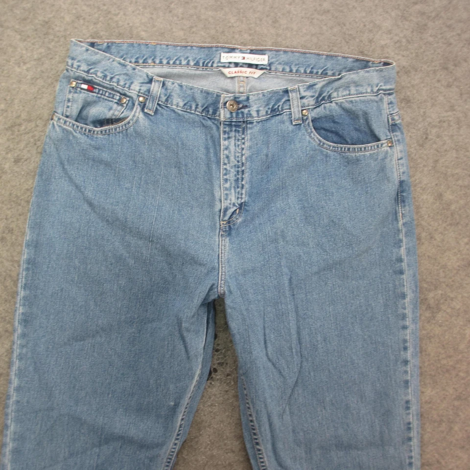 Pantalones de mezclilla Tommy Hilfiger para hombre 34x32 azul calce clásico pierna recta 100 % algodón Foto 2 de 4