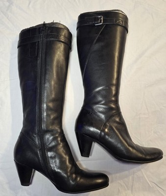 ECCO Hope Tall 65 MM Black Leather Zip Boots Shoes US 6 - 6.5 M EUR 37 Worn Once