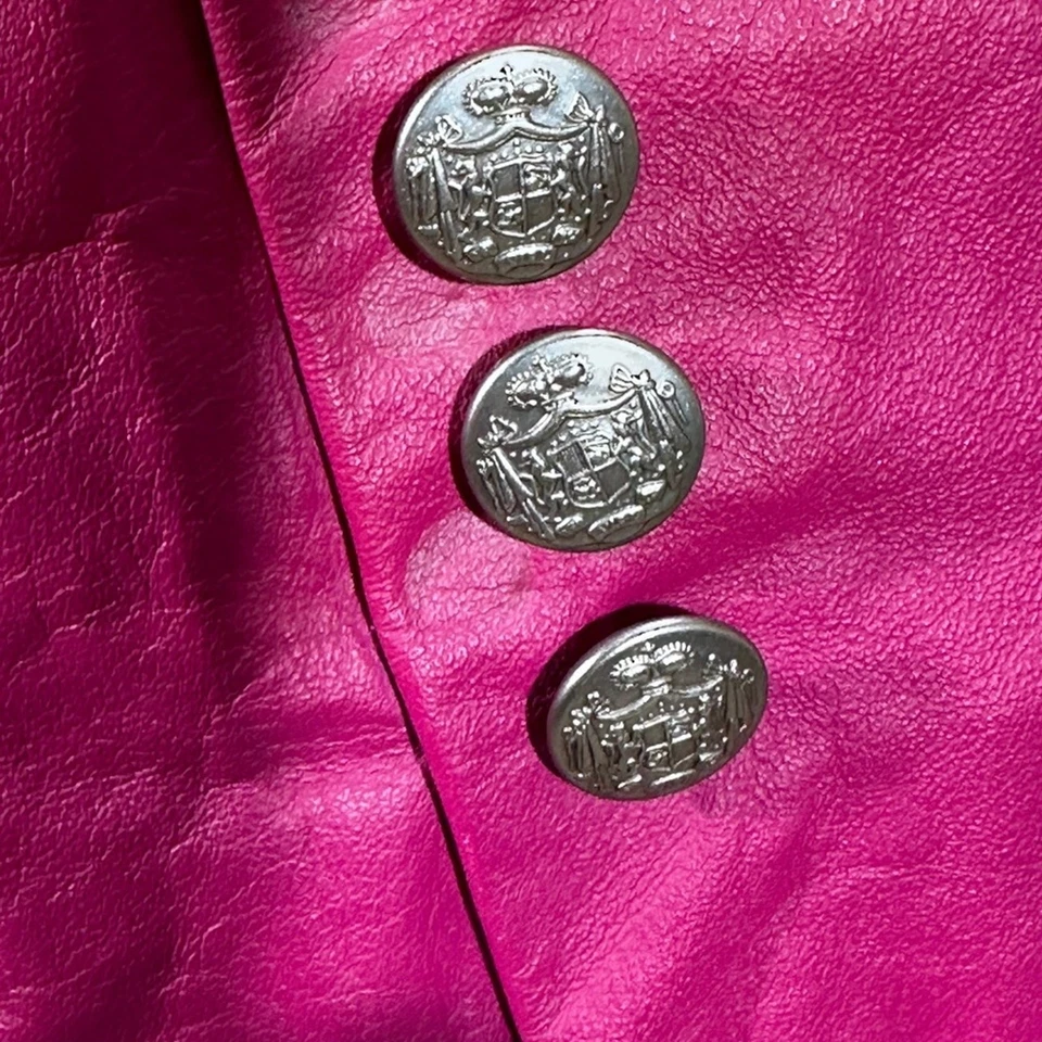 Chaqueta de Cuero Vintage JFS Signature Rosa Magenta Moto Blazer M Cresta Botones Foto 3 de 4