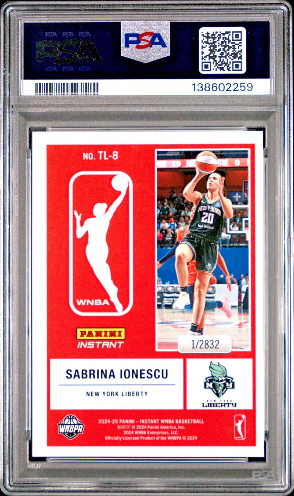 PSA 10 Sabrina Ionescu 2024 Panini Instant WNBA The Logo #TL8 New York Liberty view 2