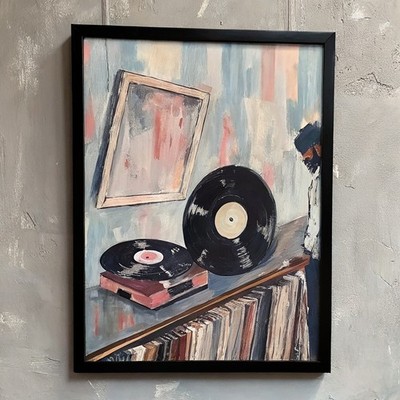 Retro Vinyl Schallplatte Abstrakt Pastellfarben Musik Thema Wanddeko Kunstdruck Post