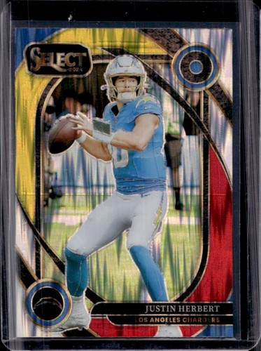 2024 Panini Select Justin Herbert Club Red and Yellow Prizm Shock #232 Chargers